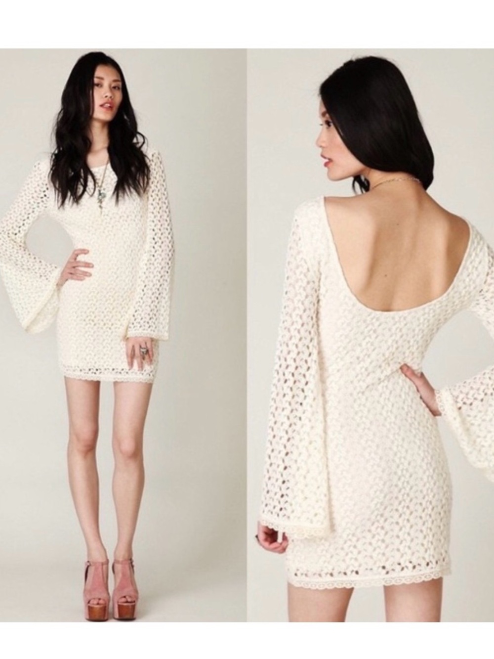 Free People Ivory Crochet Tunic with Signature Metal Tag